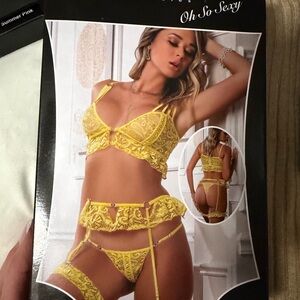Elegant Yellow Lace Bra Set